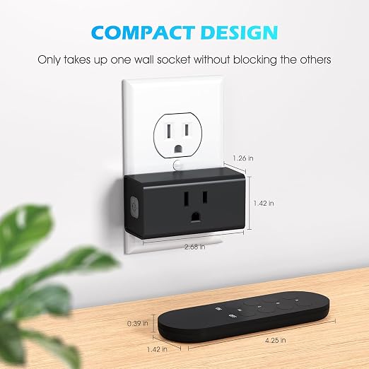 Mini Remote Control Outlet On Off Switch Plug for Christmas Lights, 260ft RF Range, Wireless Remote Light Switch 1875W/15A, Black, FCC Listed(1 Remote + 3 Outlets)