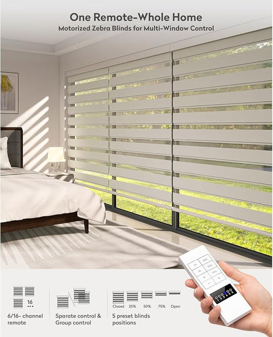 ACMEART Motorized Zebra Blinds,Smart APP & Remote Control 100% Blackout Shades,Compatible with Alexa,Custom Size Electric Window Blinds for Bedroom/Home/Office (Lvory)