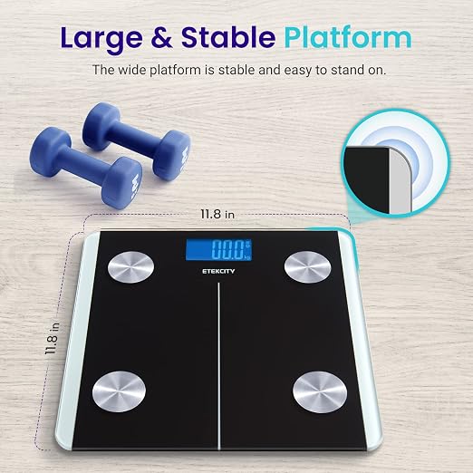 Etekcity Rechargeable Smart Scale for Body Weight, Bluetooth, 400 lb | Digital bathroom scale tracks BMI, body fat and muscle mass, with accurate weighing and smartphone app sync