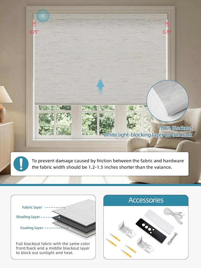 SmartWings Motorized Smart Blinds with Remote, Custom Automatic 100% Blackout Roller Shade Compatible with Alexa/Homekit/Google, Electric Smart Blinds for Indoor Windows, Linen White