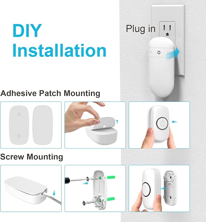 SECRUI Doorbell, Wireless Doorbell Kits for Home Classroom Front/Back Door