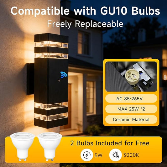 CANMEIJIA Dusk to Dawn Outdoor Sconce Lights 2 Packs,GU10 3000K Exterior Wall Light IP65 Waterproof Aluminum Outdoor House Lights Wall Mount for House Garage Patio Garden