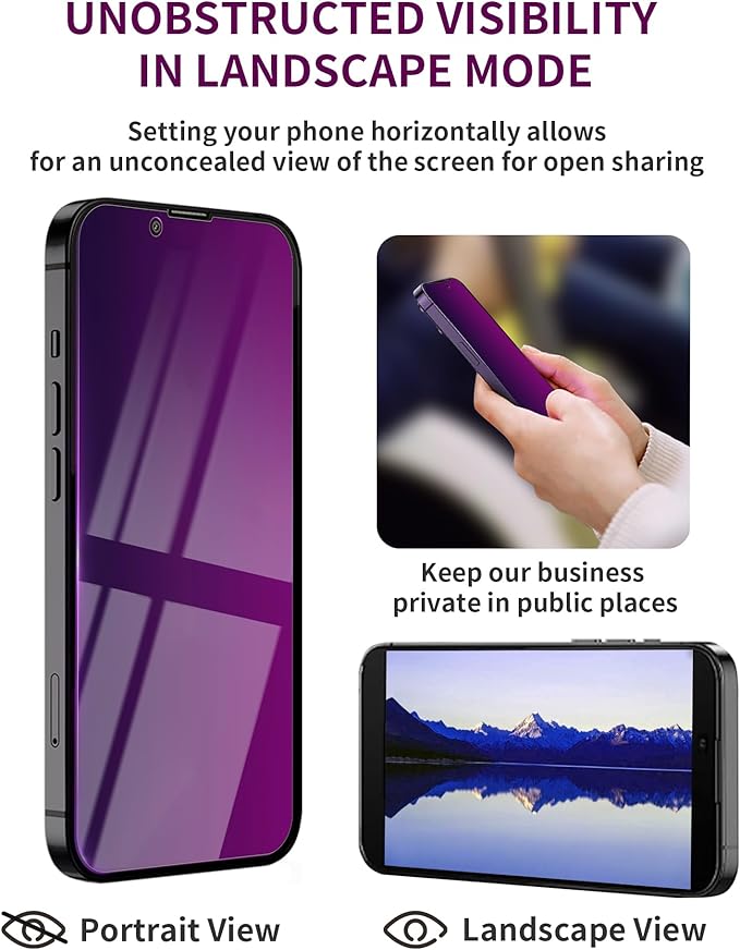 2 Pack Privacy Screen Protector for iPhone 13 Pro Max/14 Plus Tempered Glass 6.7inch Private Saver Anti-Spy Anti-Blue Light Anti-Scratch Full Coverage