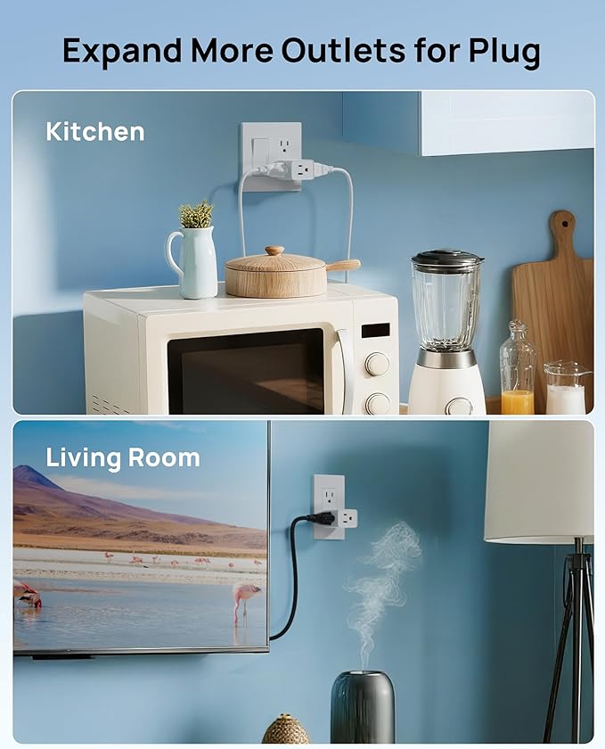 TROND Multi Plug Wall Outlet Extender - 3 Pack Multiple Plug Extension Outlet Splitter Adapter, ETL Listed Horizontal 3 Way Grounded Socket, for Home Office Dorm Cruise Ship Travel Essentials, White