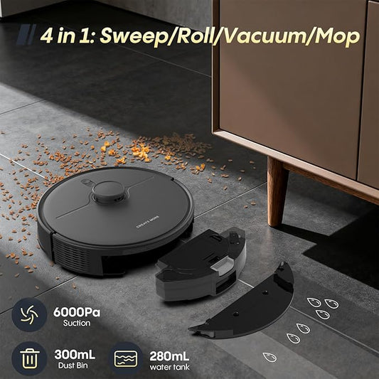 Self-Emptying Robot Vacuum and Mop, 6000Pa Powerful Suction, 90-Day Hands-Free,LiDAR Navigation, Smart Mapping, App & Alexa Control, Robotic Vacuum for Pet Hair, Carpets and Hard Floors