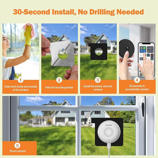 4 Pack Window Camera, 24/7 Recording, 3MP/2K Full-Color Night Vision, Human Detection & Alerts, 2.4/5GHz WiFi, Easy Install Security Camera, Alexa Compatible, Indoor Anti-Theft Camera