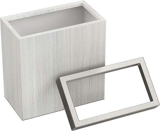 Gatco Small Bathroom Trash Can with Lid, Rectangle 3 Gallon Wastebasket, Under Sink, White Oak with Satin Nickel, for Bathroom, Bedroom, Office (1943SN)