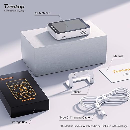 Temtop Smart Air Quality Monitor with Indoor Thermometer & Thermo-Hygrometer – PM2.5, AQI, Temperature and Humidity Detector for Home, Office, Nursery, School, App Connectivity, 60-Day Battery Life