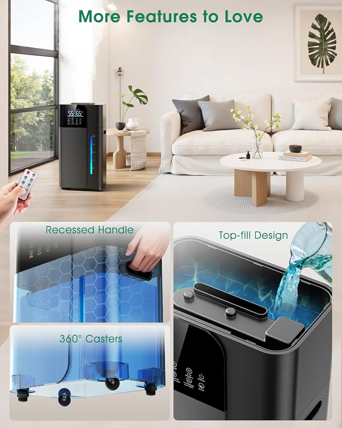 18L/4.7Gal Smart Humidifier Large Room, Warm & Cool Mist Humidifier for Bedroom, Up to 2500 sq ft Whole House Coverage, 800mL/h Output, Top Fill, 24H Timer, 70H Runtime, Humidifier for Home, Plant