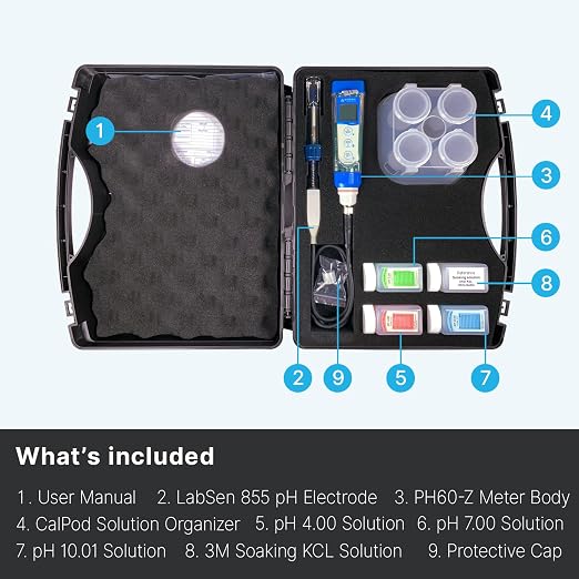 Apera Instruments PH60Z-VS Smart Handheld pH Meter Tester Kit with LabSen 855 ATC pH Electrode for Lab-Grade pH Measurement of Viscous Liquid Samples