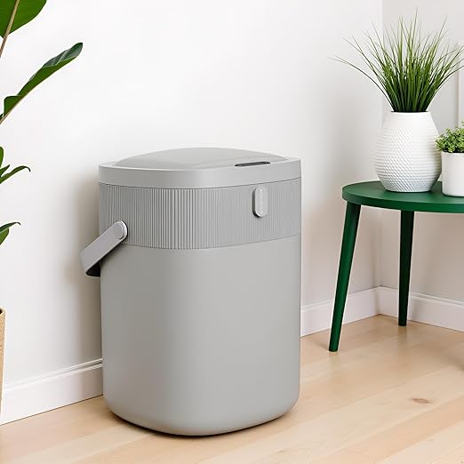 WM-DZT-12-36S Smart Motion Sensor Trash Can, Ultra-Quiet Soft-Close | Long Battery Life | Built-in Bag Storage & Portable PU Handle (Greyish Green)