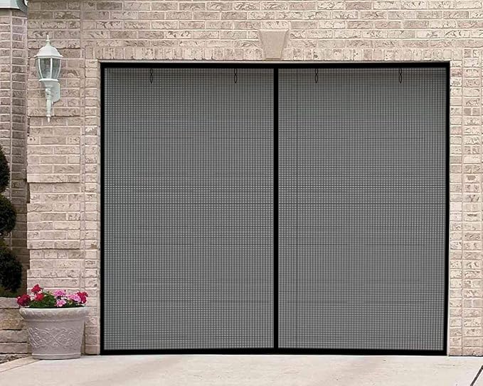 Garage Door Screen - 1 Car 10x7Ft Magnetic Closure Heavy Duty Weighted Bottom Screen Self Sealing Fiberglass Mesh Retractable Net - Easy Assembly & Pass-Through(Black)