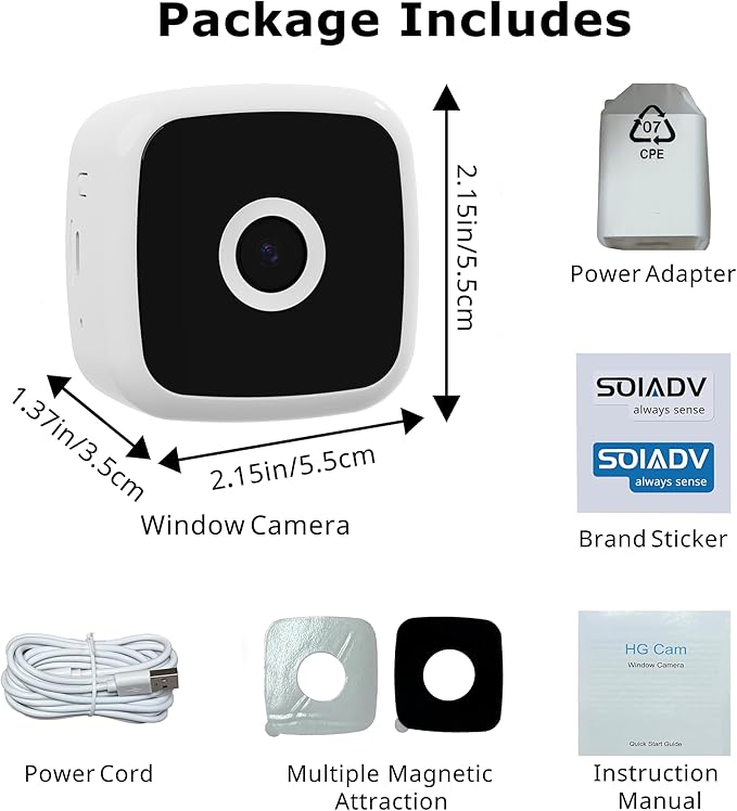 SOIADV 2K Wireless Window Camera,No-Drill Install,2.4GHz & 5GHz WiFi Indoor Cameras for Home Security,AI Human & Vehicle Detection, 6s Pre-Roll, Battery Powered,4MP Color Night Vision,SD/Cloud