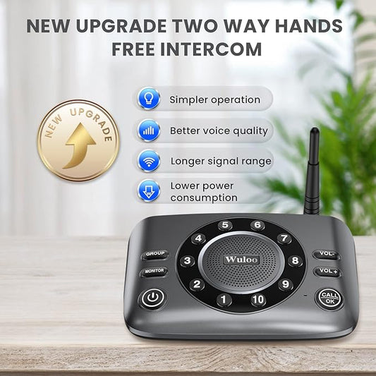 Wuloo Hands-Free Intercoms Wireless for Home Business, Upgrade Two Way Audio Intercom System for Elderly, Full Duplex Room to Room Intercom with 5280 ft Range Clear Sound Anti-Interference, Pack of 4
