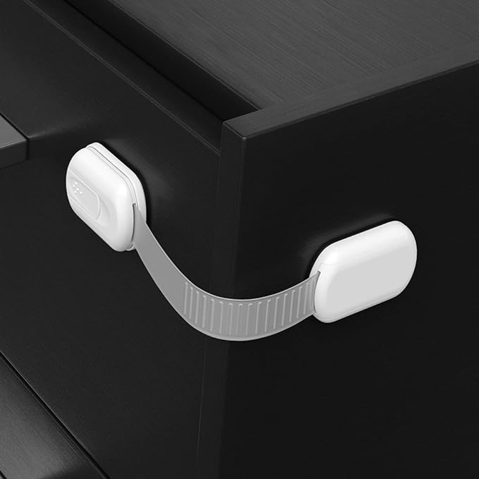 SKYLA HOMES Child Safety Cabinet Locks, White, 12 Pack | ABS and TPE adhesive latches for cabinets, drawers, ovens and toilet seats; no screws or magnets needed