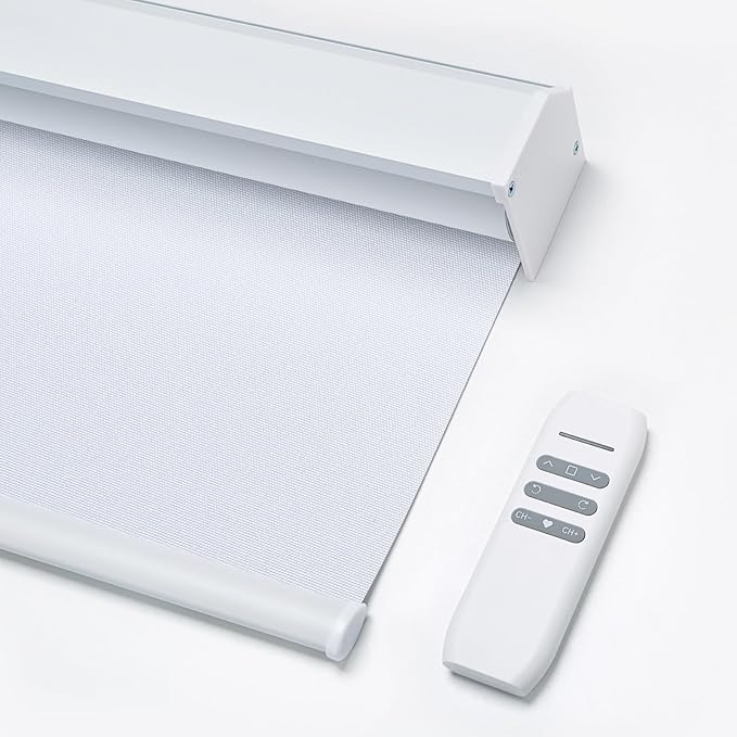 Motorized Blinds with Remote, Custom Automatic Electric Blackout Smart Blinds for Windows, Motorized Window Roller Shades Compatible with Alexa Google for Home Office, Elegant White