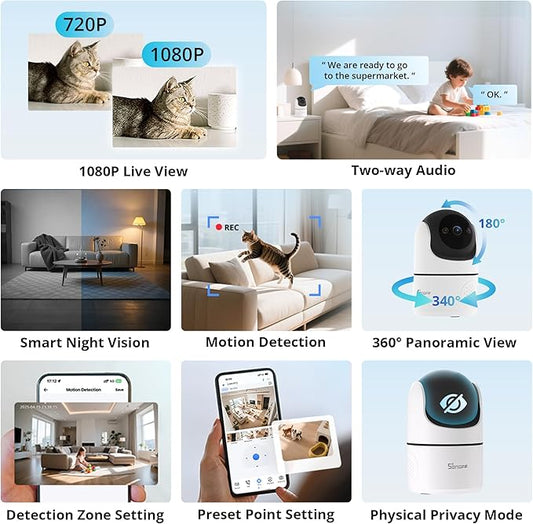 SONOFF Indoor Security Camera 1080P, CAM-PT2 Pan Tilt WiFi Camera with 360° View, Motion Tracking, Color Night Vision, 2-Way Audio, Privacy Mode, Compatible with Alexa & Google Home