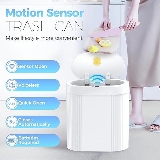 jinligogo 3 Pack 5 Gallon Bathroom Trash Can with Lid, Automatic Motion Sensor White Trash Can, Touchless Slim Waterproof Garbage Bin for Kitchen, Bedroom, Office, and Bathroom