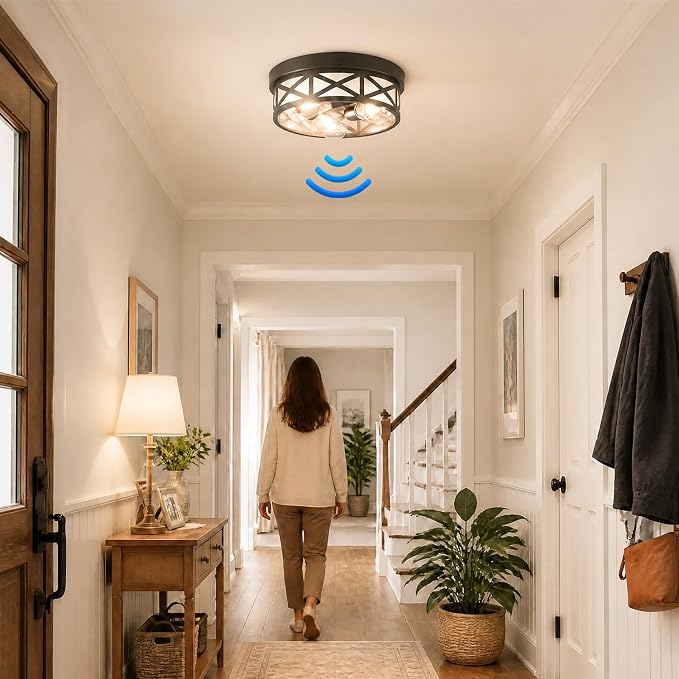 Round Adjustable Motion Sensor Flush Mount Ceiling Lights,3-Ligh,12 inch