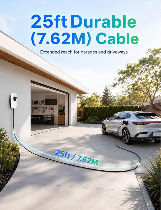 48A Level 2 EV Charger Station Hardwired, J1772 240V 11.5kW WiFi App 25ft | Garage Home Driveway EV Charger,2.4GHz Smart Control,RFID Access,Indoor Outdoor Installation,UL ETL FCC Certified,Overheat