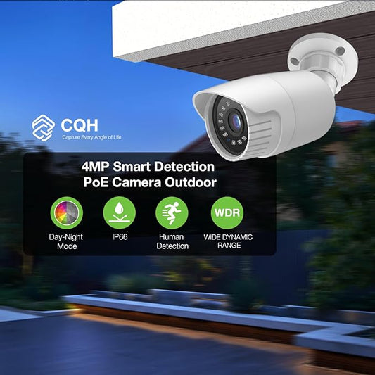 4MP PoE IP Turret Bullet Camera with, IP Security Camera Outdoor Indoor Wired, Night Vision 65ft, Human Motion Detection, Waterproof IP66, 2.8mm Lens, 24/7 Recording