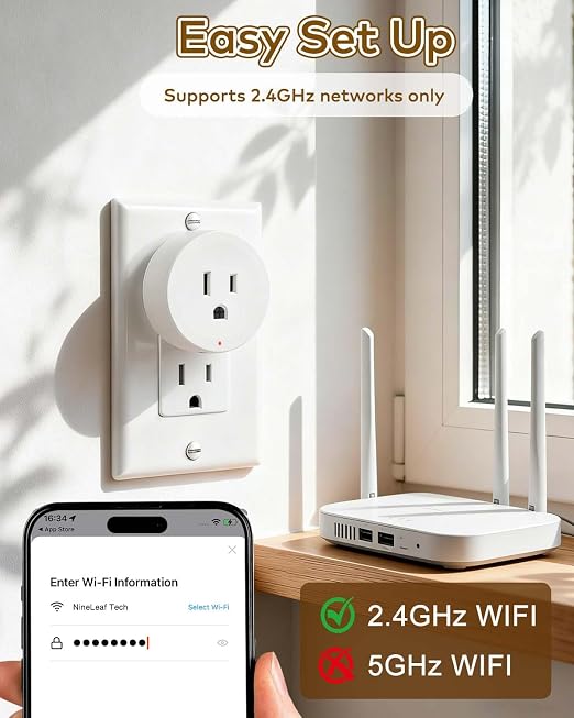NineLeaf Smart Plug, WiFi Smart Plugs Work with Alexa and Google Home via Tuya,Wireless Outlets Timer with APP Remote Control, 2.4GHz Wi-Fi Only, No Hub Required, TUV FCC Listed (6 outlets+1 Switch)