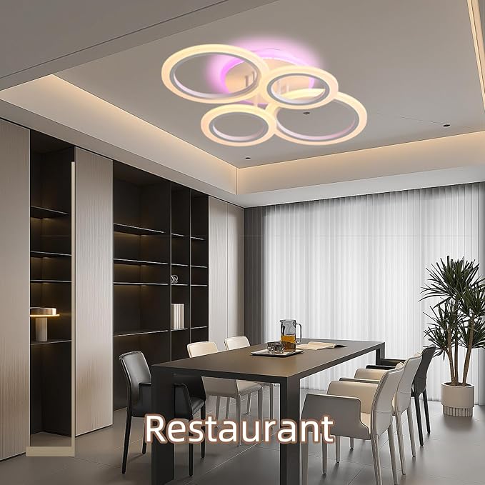 Modern LED Ceiling Light, 50W Dimmable Flush Mount, Remote, White | 3000-6000K Adjustable Color Temperature, Flicker-Free Lighting, 4 Rings Design for Kitchen, Dining Room, Hallway & Entrywa