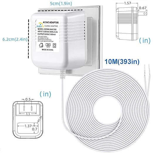 24V Doorbell Transformer Compatible with Nest Honeywell Ecobee Sensis All Models of Ring Doorbells Thermostats Power Adapter (33FT White, 12.0, Watts)