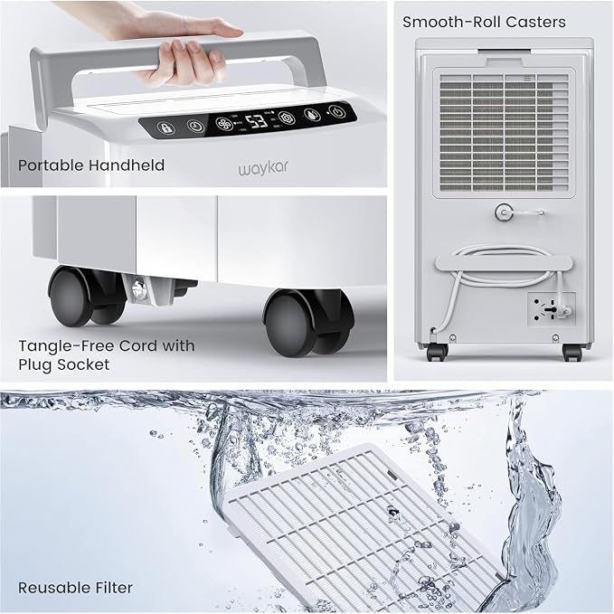 Waykar 34 Pints 2025 Most Efficient Energy Star Dehumidifier for Home & Basement, Ideal for Spaces up to 2,000 Sq. Ft. with Auto or Manual Drainage, 0.62-Gallon Water Tank