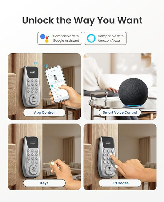 DESLOC C100 Plus Smart Lock with keypad, Built-in WiFi, Visual Display | Keyless Entry Deadbolt with App Control, 100 PIN Codes, IP54 Waterproof, For home & Rental Use, BHMA Grade 3,Silver