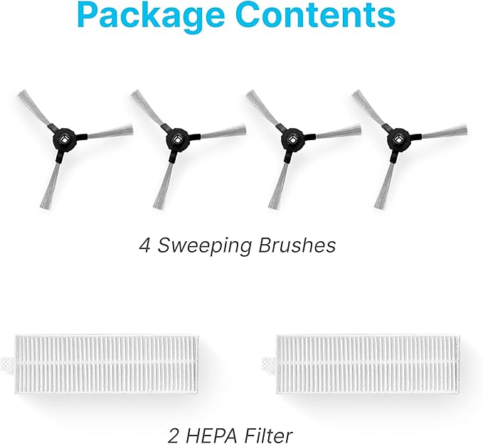 PUCRCX70 Robot Vacuum Accessory Kit - (4) Sweeping Side Brushes, (2) Air Filter - Robot Vacuum Cleaner Replacement Parts and Accessory Kit Compatible Only with PUCRCX70 - SereneLife