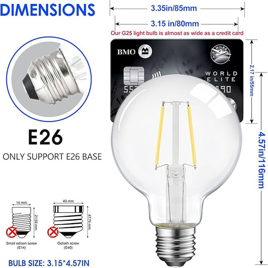 E ENERGETIC LIGHTING Dimmable LED Edison Light Bulb, G25 (G80) 500LM Globe Bulb, 60W Equivalent, 4000K Cool White, Christmas Light, E26 Standard Base, ETL Listed, 6-Pack