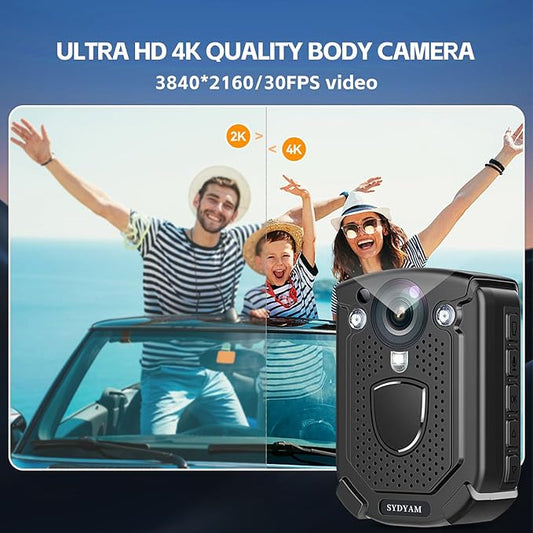 4K 256GB Body Camera, 11-13Hrs Battery IP68 Waterproof Body Cameras with Audio and Video Recording, H.265 Video Code Body Cam for Police Security Train Conductor Delivery Waiter