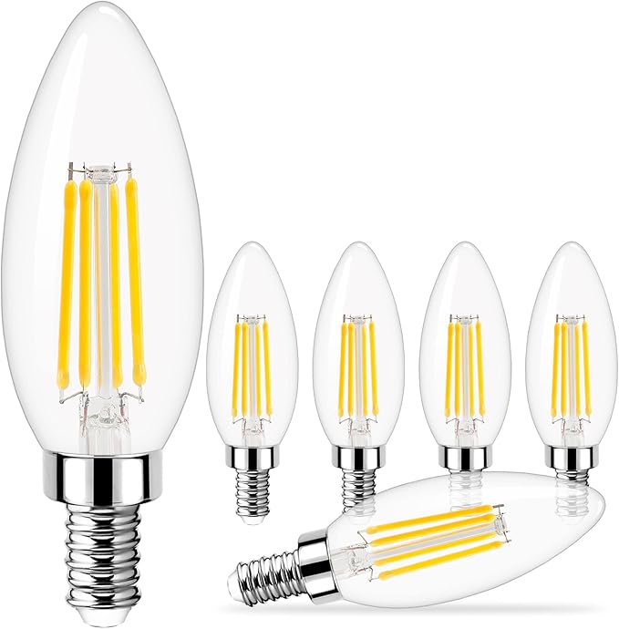 GOLSPARK Dimmable E12 LED Bulb 40W Equivalent, 4000K Natural Daylight Candelabra LED Light Bulbs 4W, 400LM, CRI 85+, Type B Bulb, Clear Filament Candle Light Bulbs for Chandelier Ceiling Fan, 6 Pack