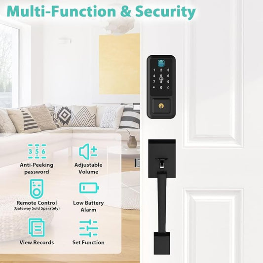 Hunnay Smart Locks for Front Door, Front Door Lock Set, Keypad Deadbolt Fingerprint APP Control Bluetooth Alexa Auto Lock, Easy Install (Black)