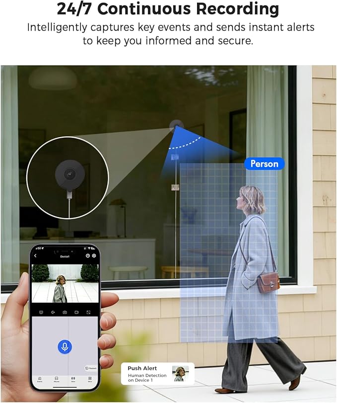 3MP 2K Window Camera, 5G & 2.4GHz WiFi Indoor Camera for Home Security with AI Color Night Vision, 24/7 Recording, Motion Detection, Easy & Quick Window Mount for Outdoor Monitoring