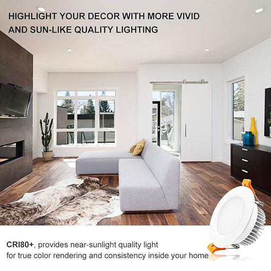 YGS-Tech 3.5 Inch LED Recessed Lighting, Dimmable Downlight 7W(55W Halogen Equivalent), CRI80, 5000K Daylight White, Ceiling Light with LED Driver(10 Pack)