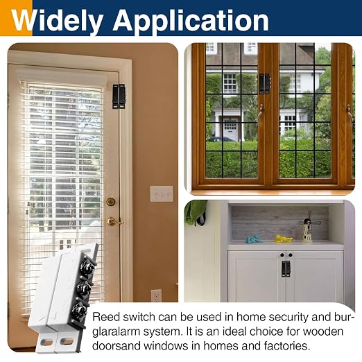 2 Pack Magnetic Reed Switch NC NO, Wired Door Window Alarm Sensor, White | Surface mount design, 22AWG leads, Includes screws, tape and screwdriver