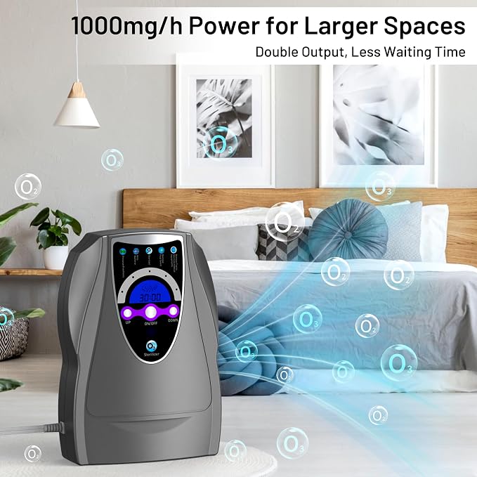 Ozone Machine Generator, Multifunctional with Timer, 1000mg/h Portable Ozone Machine for Home, Kitchen, Office, Cleaning Water, Fruits and Vegetables