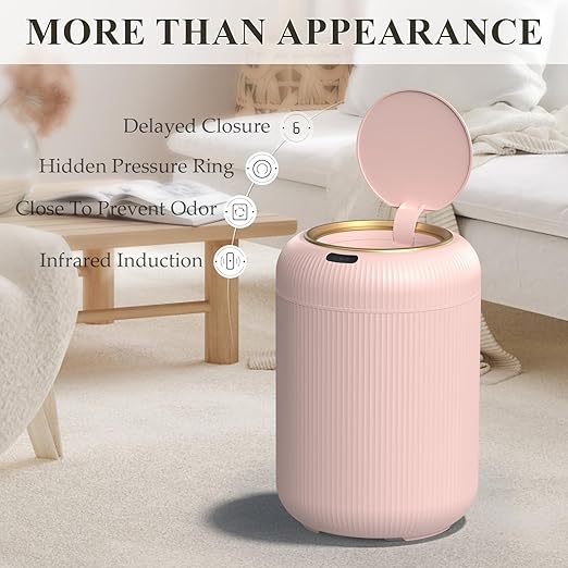 Smart Bathroom Trash Can with Lid,3 Gallon Bathroom Garbage Can Automatic Touchless,Motion Sensor Trashcan, Baby Diaper Trash Bin, Mini Pink Waste Basket for Bedroom, Kitchen, Restroom, Office