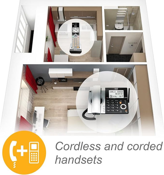 AT&T CL84107 DECT 6.0 Expandable Corded/Cordless Phone with Smart Call Blocker, Black/Silver with 1 Handset