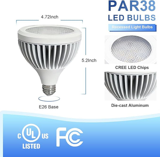 PAR38 LED Flood Light Outdoor Bulb E26 Base, 95W Equivalent Aluminum Waterproof Indoor Outdoor Spotlight Bulb, 17W, 40° Dimmable 2700K Warm Light, UL 3 Pack
