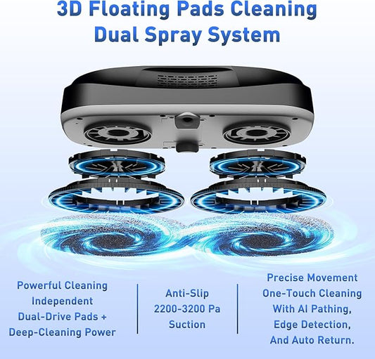 KKI Window Cleaning Robot, Upgrade Window Cleaner Robot, Auto Spray, Max 3200pa,3 Cleaning Modes & Edge Detection, Remote Control for High-Rise Windows, Glass Door,5Sets Cloths