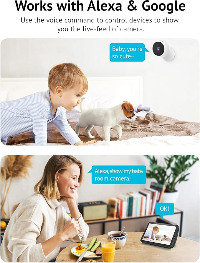 LaView 8MP 4K Cameras for Home Security Indoor,Home Security Camera for Baby/Elder/Pet/Nanny,Baby Cam Starlight Sensor Color Night Vision,US Cloud Service,Compatible with Alexa