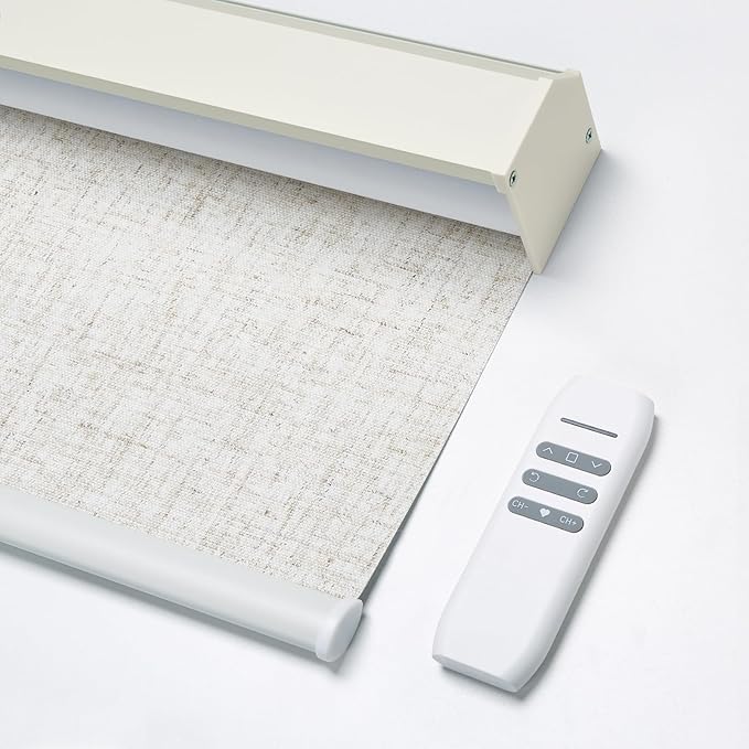 Motorized Blinds with Remote, Custom Automatic Electric Blackout Smart Blinds for Windows, Motorized Window Roller Shades Compatible with Alexa Google for Home Office, Textured Flax