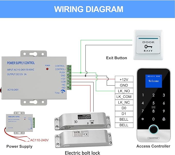 Waterproof Smart Home Security Systems Fingerprint,Password,Tuya Remote Unlock,IC Keychain Multiple Methods,with Door Switch,Power Supply DC 12V,Electric Drop Bolt