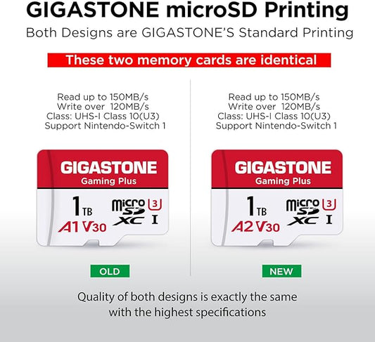 【for Switch 1 Only】 GIGASTONE 1TB Gaming Plus Series Memory Card Speed Up to 150/120MB/s for Nintendo-Switch 1, Steam Deck, 4K Video A1 V30 U3 MicroSDXC with SD Adapter
