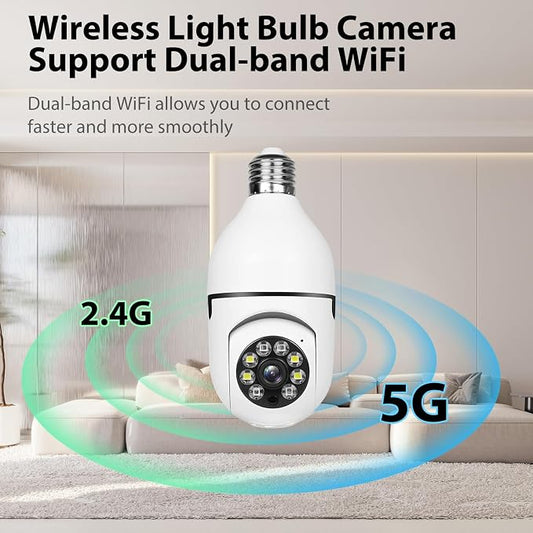 Hawkray Light Bulb Security Camera -5G& 2.4GHz WiFi 2K 3MP Security Cameras Wireless Outdoor Motion Detection and 911 Alarm Monitoring,Open AI Enabled,US Local Cloud, Color Night Vision(2 Pack)