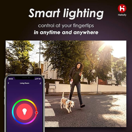 Helloify A19 Smart WiFi LED Light Bulbs, RGBCW Multi-Color Changing, Warm to Cool White Dimmable, Compatible with Alexa & Google Home (No Hub), 60W Equivalent E26, RGB+2700K-6500K, 2 Count