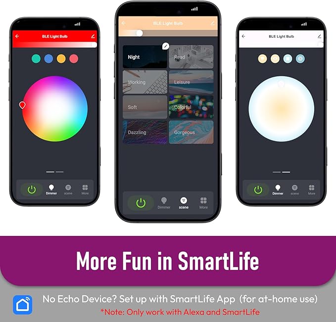 Alexa Light Bulbs 130W Equivalent, Smart Light Bulbs Directly Works with Alexa, RGBCW Color Changing light bulb, 90+CRI, A19 E26 Bluetooth Light Bulb, No WiFi Required, 12W 1300LM, 4 Pack